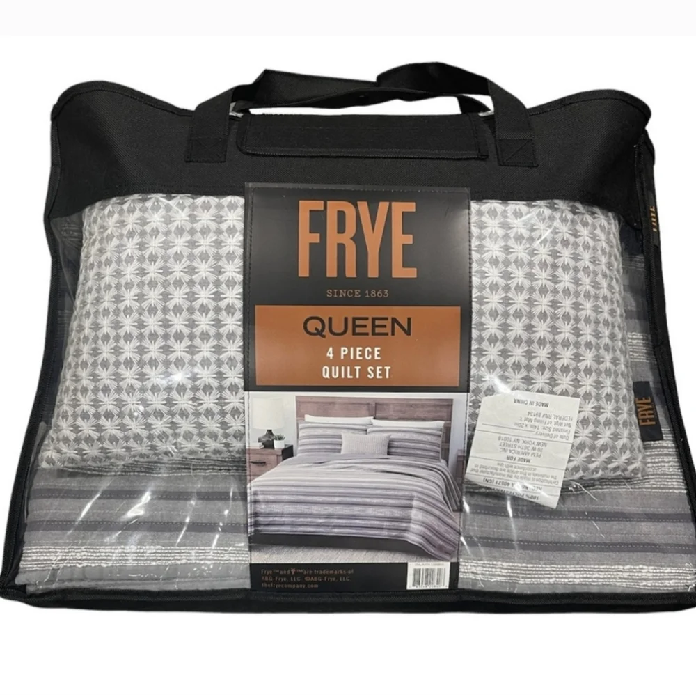 FRYE Decorative Embroidery Pillow From the 4 Piece Queen Quilt Set gray & white